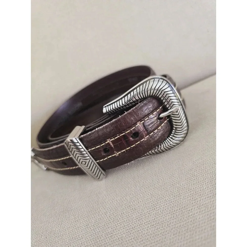 Vintage Bison Coloma Brown 5162 Leather Buckle Belt USA Croc Emboss Mens Size 40